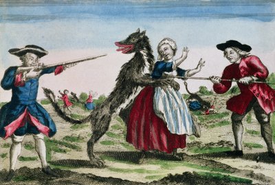 The Beast of Gevaudan, vydal Basset, 1764 (barevná rytina) od French School