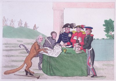 Kapitulace, karikatura Charlese Maurice de Talleyrand-Perigord (1754-1838) 30. března 1814 od French School