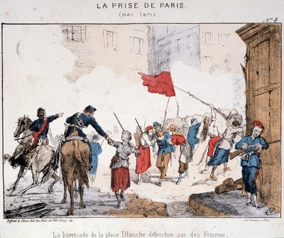 Dobytí Paříže v květnu 1871: Barikáda Place Blanche bráněná ženami od French School