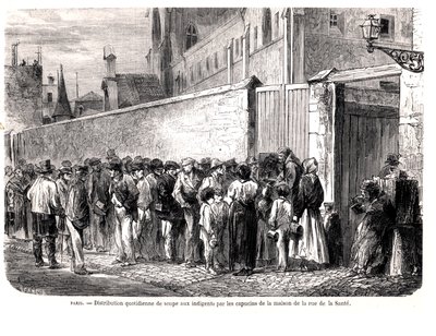 Kapucíni z rue de la Sante rozdávají denní polévku chudým, z Le Monde Illustre, 1860 od French School