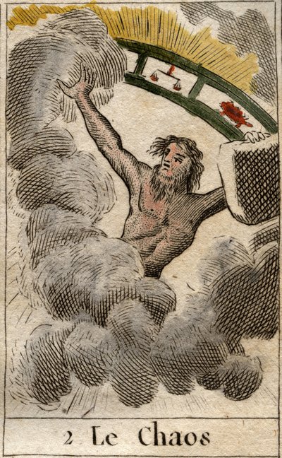 Bůh Chaosu reprezentovaný kouskem zvěrokruhu. Z „Mytologie mládí“ od Pierra Blancharda 1803. od French School