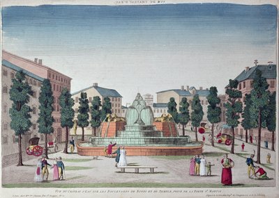 Fontána Chateau dEau na Boulevard du Temple, Paříž (barevná rytina) od French School