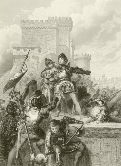 Chevalier Bayard zraněn při obléhání Brescie, 1512 od French School