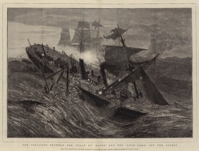 Srážka mezi „Ville du Havre“ a „Loch Earn“ u Azorských ostrovů (rytina) od French School