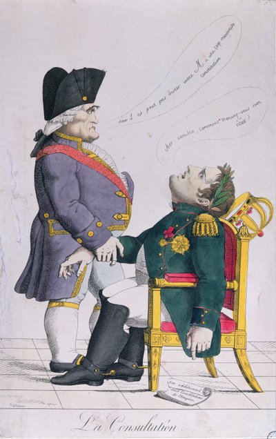 Konzultace, karikatura Cambaceres (1753-1824) a Napoleona (1769-1821) c.1810-14 od French School