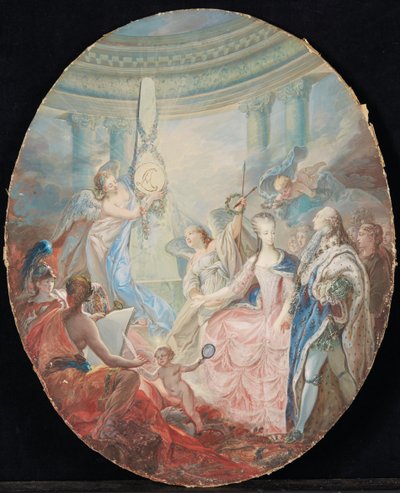 Korunovace Ludvíka XVI. v doprovodu Marie-Antoinetty, po roce 1774 od French School