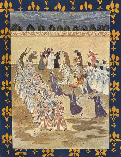 The Cortege of Aladdin, ilustrace pro Aladdin, z Arabských nocí, 1895 (barevná rytina) od French School