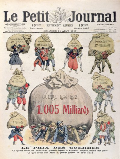 The Cost of Wars od napoleonského období do 1. světové války, přední strana obálky Le Petit Journal, 31. srpna 1919 od French School
