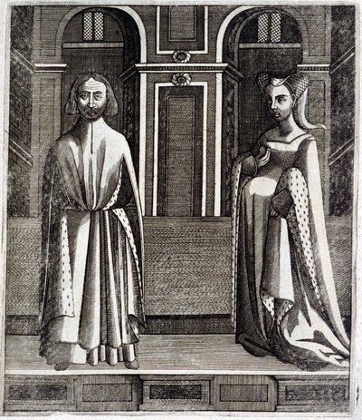 Hrabě z Poitiers a Toulouse Alphonse (1220-1271) a jeho manželka Jeanne (dcera Raymonda VII.) (1220-1271) - v „Histoire des counts de Toulouse“ od Guillaume de Catel, Toulouse od French School