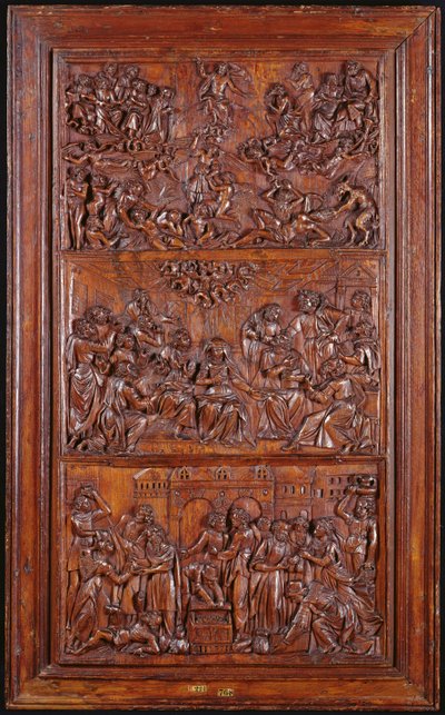 Krédo, Panel III: Poslední soud, Letnice a společenství svatých, 1587 (dřevo) (viz také 4140367 & 414039) od French School