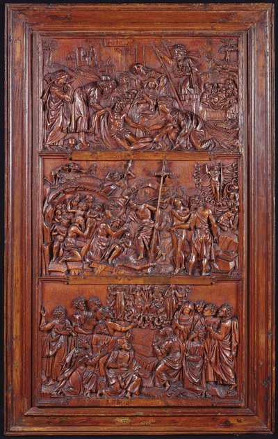 Krédo, Panel II: Sestup z kříže, hrob, vzkříšení a sestup do limba a Nanebevstoupení, 1587 (dřevo) (viz také 414036, 4140389) od French School