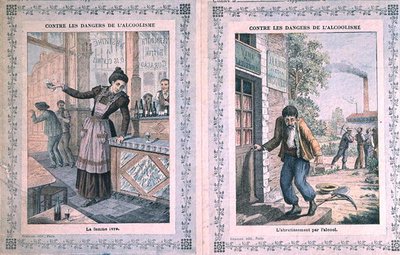 Nebezpečí alkoholismu, obálka školního sešitu. cca 1900 (barevné lito) od French School