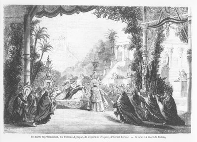 The Death of Dido, první provedení Les Troyens od Hectora Berlioze (1803-69) v Theatre Lyrique v Paříži, z Le Monde Illustre, 14. listopadu 1863 od French School