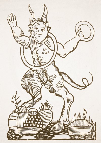 Ďábel ukazuje na skryté poklady, kopie ilustrace z Le Veritable Dragon Rouge, Lille 1521, použitá v Historii magie, vydané koncem 19. století od French School