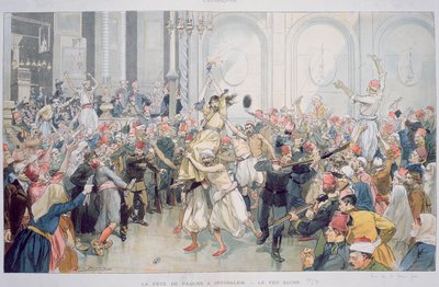 Velikonoční procesí posvátného ohně v Jeruzalémě, 1895 od French School