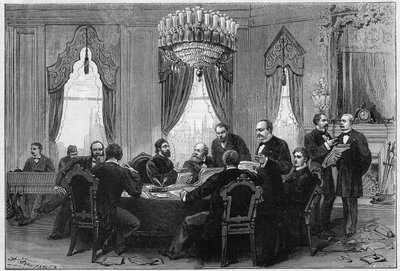 Východní válka (1875-1878) nazývaná také rusko-turecká válka (rusko-turecká): diplomaté se setkali na plenární konferenci v Konstantinopoli v paláci Admirautů dne 23. od French School