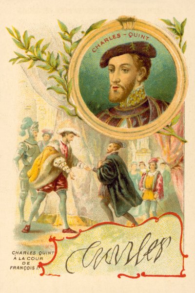 Císař Karel V. na dvoře Františka I. Francouzského (chromolitho) od French School