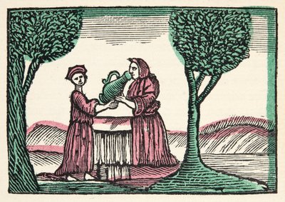 The Fairy from Historys or Tales of Past Times vyprávěná Matkou Husou, S morálkou, M. Perraultem, hospoda. 1925 (ručně kolorovaný dřevotisk) od French School