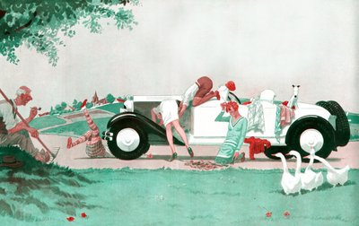 Osudová porucha - Jestliže zemědělství chybí ruce, motorismu nechybí nohy - ilustrace z časopisu la Vie Parisienne od French School