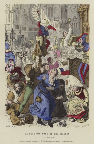 Svátek bláznů a jáhnů, 14. století od French School