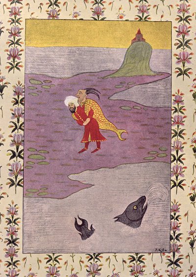 Čtvrtá cesta Sindibáda, ilustrace pro Sindibáda námořníka, z Arabských nocí, 1895 (barevná rytina) od French School
