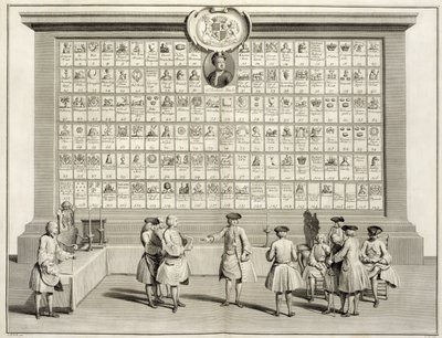 Svobodní zednáři, se znaky pro různé lóže, z Obřadů náboženství a zvyků, kolem roku 1733 od French School