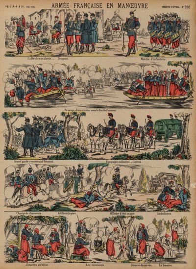 Francouzská armáda na manévrech (barevná rytina) od French School