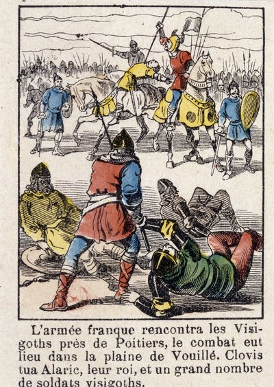 Francouzská armáda se s Vizigóty setkala u Poitiers, boj se odehrál v rovině Vouille. Clovis v roce 507 zabil Alarica, jejich krále a velké množství vojáků Vizigótů. od French School