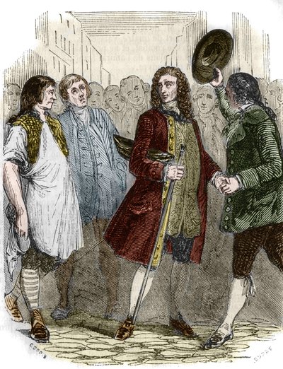 Francouzský spisovatel a filozof Francois-Marie Arouet dit Voltaire (1694-1778) se po svém exilu vrátil do Francie. Rytina 19. století. od French School