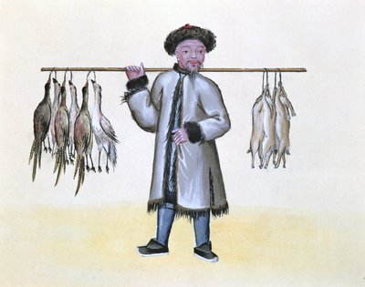 The Game Merchant, z knihy o pouličním volání Pekingu, kolem 1785 (wc a kvaš na papíře) od French School