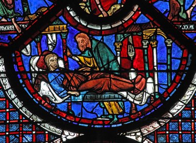 Okno dobrého Samaritána: Samaritán pečuje o zraněného muže (w44) od French School