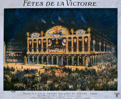 Grands Magasins du Louvre vyzdobené na oslavu vítězství v roce 1918, 14. července 1919 od French School