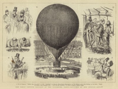 Velký zajatý balón v Tuileries, Paříž (rytina) od French School