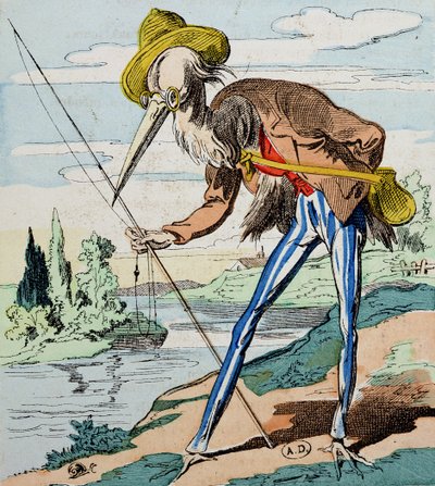 Volavka, z Fables de la Fontaine od French School