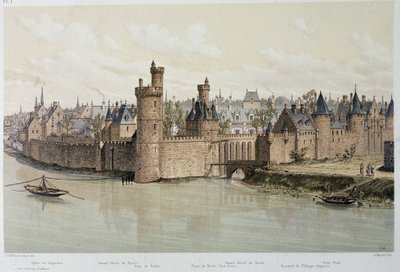 Hotel a věž Nesles v roce 1380 - v „Paříži v průběhu věků“, konec 19. století od French School