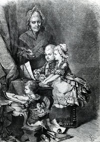 Dítě Mozart hrající na klavír od French School