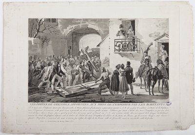 Obyvatelé ukládající brány Grenoblu u nohou císaře, 6. března 1815, vydal Martinet, 1815 od French School