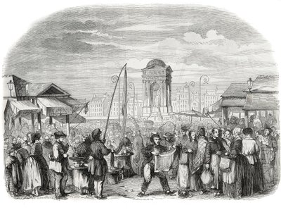Pochod nevinných v Paříži s fontánou - rytina v „Tableau-de-Paris“ od Edmonda Texiera 1852 od French School