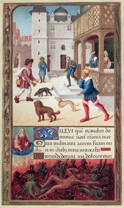 Malomocný podle rukopisu ze 16. století (barevná rytina) od French School