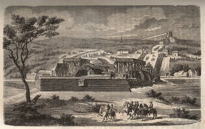 The Machine at Marly - Pohled na stroj akvaduktu Marly instalovaný v Bougival - Akvadukt v Louveciennes (nebo Marly) pro Versailles a zámek Marly ve vodě - rytina v „Histoire de France“ od Victora Duruye (1811-1894 ) - 1882 od French School
