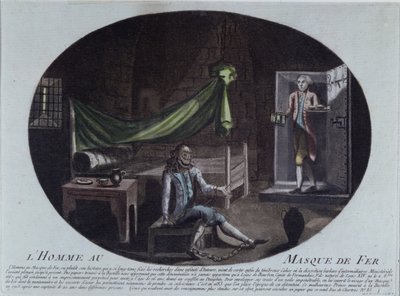 Muž se železnou maskou (zemř. 1703) uvězněný v Bastile, tisk z let 1789-90, který ho identifikuje jako Ludvíka Bourbonského, hraběte de Vermandois, syna Ludvíka XIV (1638-1715) a Louisy de la Valliere (16). od French School
