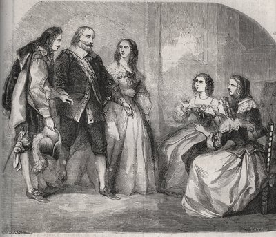 Markýz z Montespanu, Louis Henri (Louis-Henri) de Pardaillan de Gondrin (1640-1691) (vlevo) přišel navrhnout sňatek Francoise Athenais (Francoise-Athenais) z Rochechouarta Mortemarta (tehdy markýze de Montespan nebo Madame od Montespana od French School