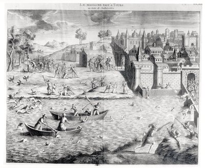 Masakr hugenotů v Tours v roce 1562 od French School