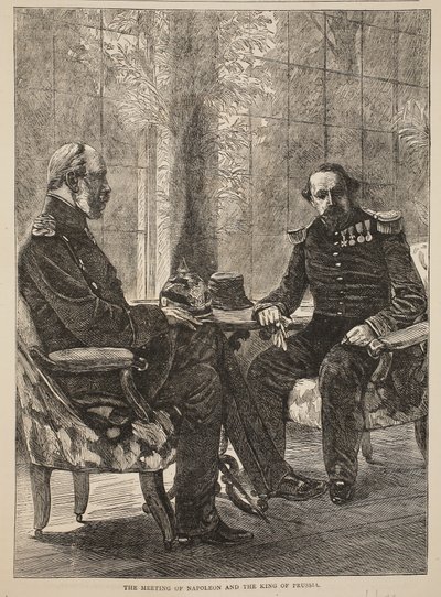 Setkání Napoleona a pruského krále, září 1870, ilustrace z Cassells Historie války mezi Francií a Německem, 1870-1871 od French School
