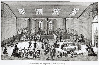 Mateřská škola ve Familistery of Guise, z Solutions Sociales Jean-Baptiste Andre Godin (1817-88), Paříž, 1871 od French School