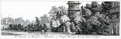 Pagoda, mešita a Alhambra neboli maurský chrám v Kew, z Jardins Anglo-Chinois a la Mode, od George Louise le Rouge, vydáno 1775-78 od French School