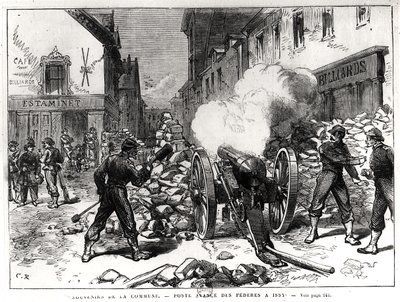 Pařížská komuna: Barikáda v Issy, 2. května 1871 (rytina) (černobílá fotografie) od French School