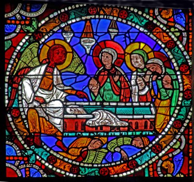 The Passion window: Resurrection – Holy Women at Tomb (w51) od French School