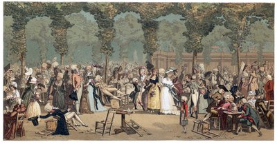 Veřejná promenáda v Palais Royal v Paříži od Philiberta-Louise (Philibert Louis) Debucourt (1755-1832) od French School