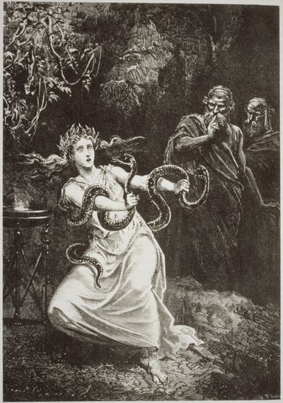Pýthie, z LHistoire de la Magie od Paula Christiana, ilustrovaná v Historii magie, vydané koncem 19. od French School